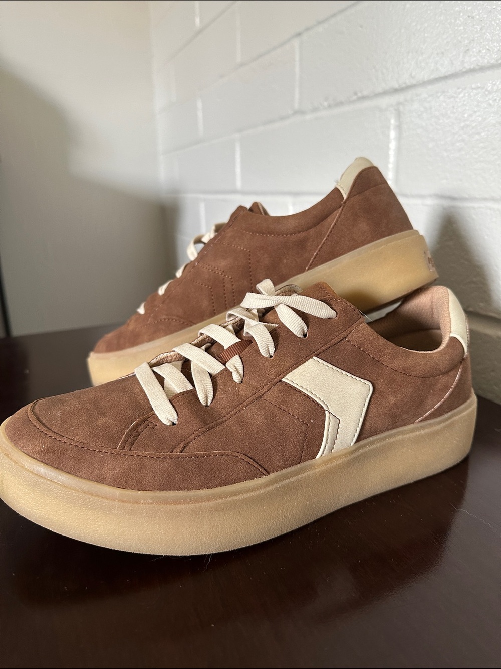 Dr. Scholl's Brown Suede Sneakers with Cream Accents